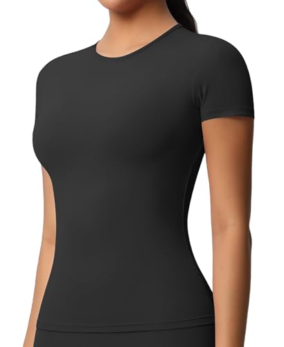 JTSONN T-Shirt Sport Femme Manches Courtes Haut Respirant Shirt Fonctionnel col Rond Shirt de Course Compression Yoga Gym Top pour l'entraînement Running...