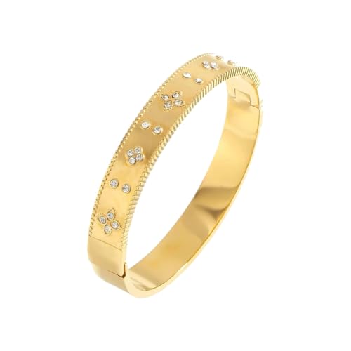 MAIPHAMDKN New 2026 Fashion Stainless Steel Four-Leaf Diamond Bracelet Hers 18k Real Gold Plating Non-Fading Holiday Gift Bracelet Party Jewelry