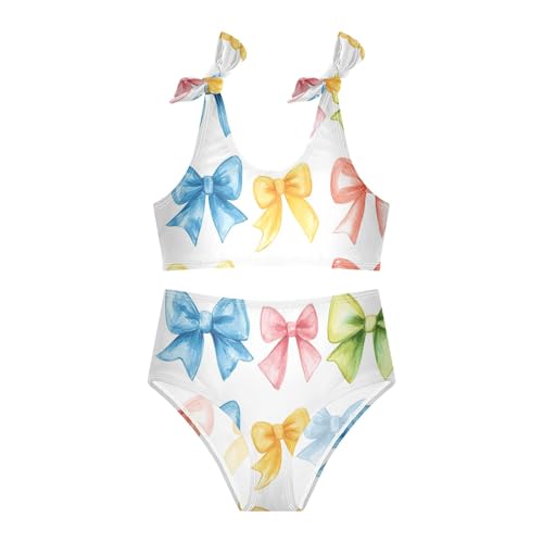 Watercolor Bow Ribbon Pattern Girls Bikini Sets 2 Piece Swimsuits Bathing Suit Swimwear3