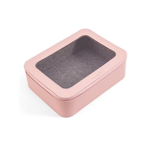 SANQIANWAN PU leather Clear Travel Makeup Bag Portable Cosmetic Bags for Women Toiletry Makeup Organizer Case Pouch With Zipper (Pink-A) Cover