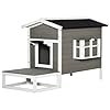 PawHut Wooden Cat House Outdoor with Door, Weatherproof 2-Floor Feral Cat Shelter with Asphalt Roof, Balcony, Dark Gray