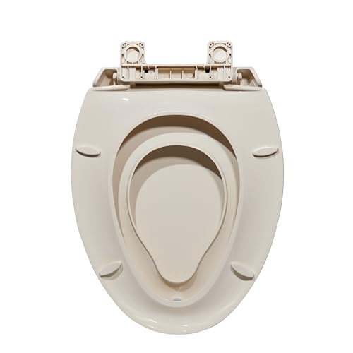 Toilet Seat, Elongated Toilet Seat with Toddler Seat Built in, Potty Training Toilet Seat Elongated Fits Both Adult and Child, with Slow Close and Magnets- Elongated Almond