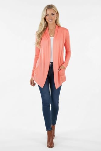 Image of ToBeInStyle Womens Open Front Long Sleeve Lightweight Asymmetrical Draped Cardigan with Side Pockets