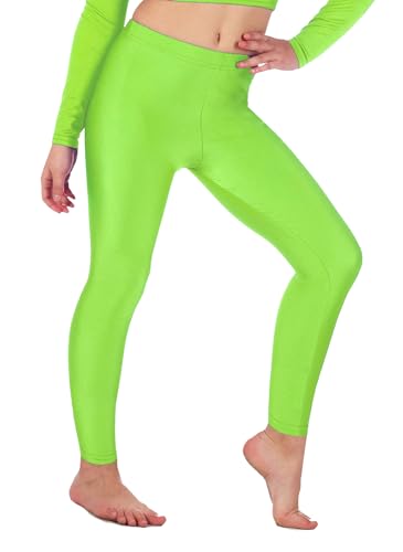 Re Tech UK Legging de Gymnastique/Danse - pour Fille - Lycra/élastiqué - sans sous-Pied - Brillant/Fluo - Vert Fluo - 5-6 Ans