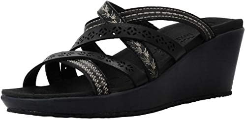 Skechers Women's Beverlee-Tiger Posse Wedge Sandal, Black/Black, 11