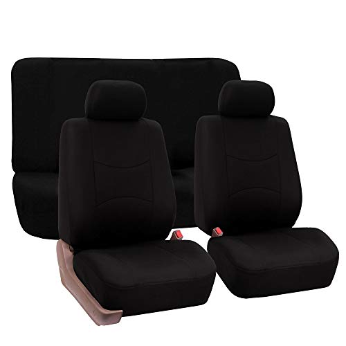 FH Group Car Seat Covers Rear Solid Bench Full Set Black Flat Cloth Seat Covers Rear Seat Covers Universal Fit Car Seat Protector for Vans Car Truck and SUV Interior Accessories Van Seat Covers