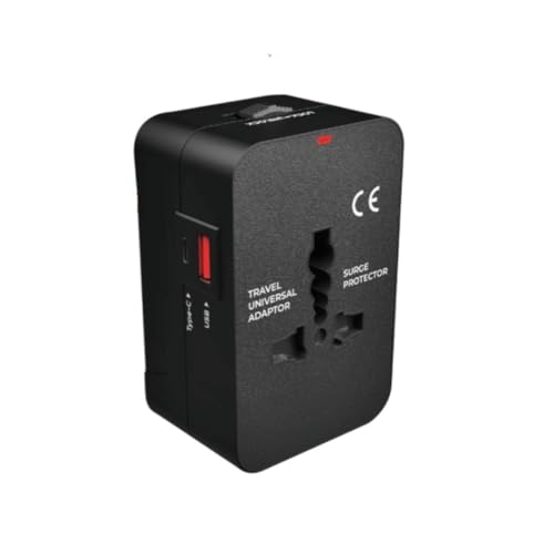Image of Hawk International Travel Adapter with USB-A and USB-C, Universal Multi-Plug Type A /C /G /I, 20W PD Fast Charging, Charcoal Black, Model Alpha