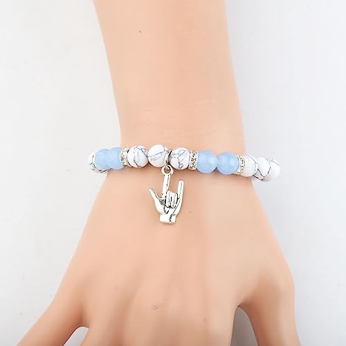 MYOSPARK ASL Hand Sign Language Charm Bracelet - I Love You Sign Gift for Deaf, Teacher, Thank You4