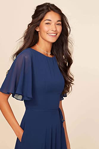 Chiffon Bridesmaid Dresses for Women with Pockets Sash Long Flutter Sleeves Wedding Formal Evening Gown4
