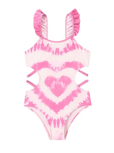Choomomo Swimwear Girls One Pieces Jumpsuit Ruffle Shoulder Straps Swimsuits for for 3-12 Years Old Pink 5-6 Years