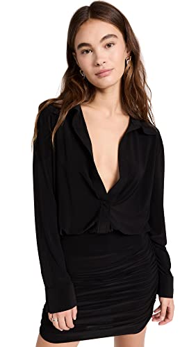 Norma Kamali Women's Boyfriend Shirt Shirred Skirt Dress