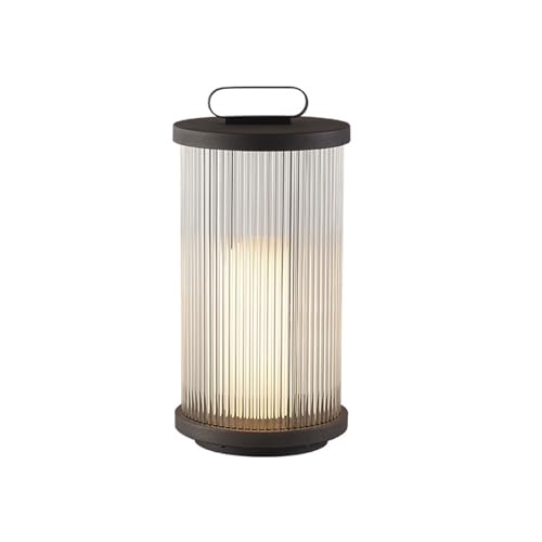Moderna lampada a colonna impermeabile per esterni, cilindrica in acciaio inox e vetro, per giardino, patio, vialetto e marciapiede, illuminazione notturna