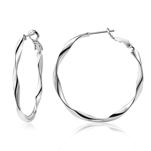 Image of 24K Gold Hoop Earrings for Women Trendy Real Gold Plated Twisted Thin Huggie Hoops, Dainty Cute Big Gold Filled Dangle Hoop Earrings Nickel Free Womens Earrings for Sensitive Ears Hypoallergenic