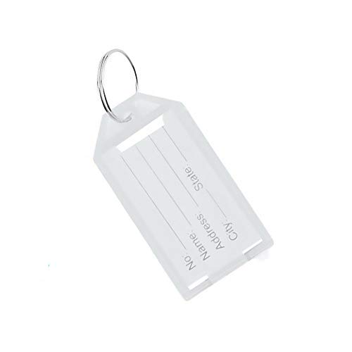 Lot de 100 étiquettes d'identification en plastique avec anneau fendu pour clés, bagages, bagages, articles personnels (blanc)