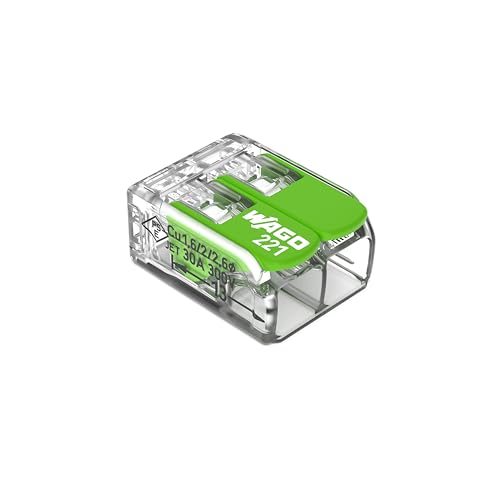 WAGO Green Range Klemme 2-Leiter I bis 4mm² I Verbindungsklemme 2 Leiter mit Hebeln für alle Leiterarten steckbar I 221-422 I 100 Stück