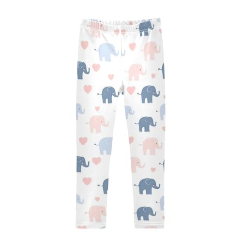 Wusikd Cute Elephants Girls' Leggings Toddler Doodles Pink Hearts Kids Yoga Pants Dance Active Tights 4T