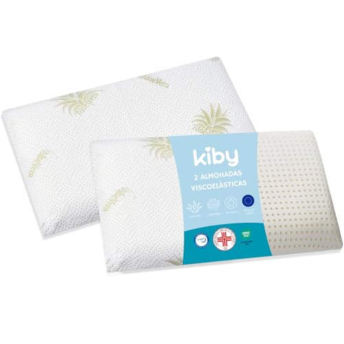 Kiby® Par de almohadas de espuma viscoelástica de 70 x 40 cm, [dispositivo médico], perforadas con soporte cervical, funda con aloe vera | Certificado OEKO-TEX® y CERTIPUR™