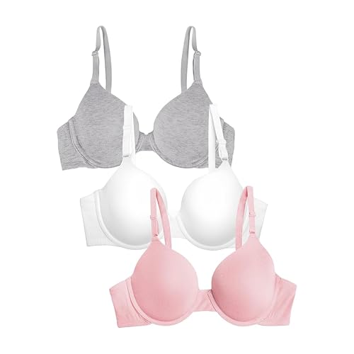Fruit of The Loom Women's T-Shirt Bra, Blushing Rose/White/Grey Heather, 36DD, 3 Count (Pack of 1)