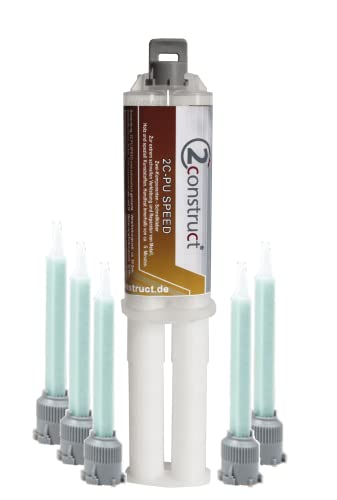 2Construct 2K PUR Speed Industriekleber Kunststoffkleber, 25g, 5min, Spritze mit 5 Mischdüsen