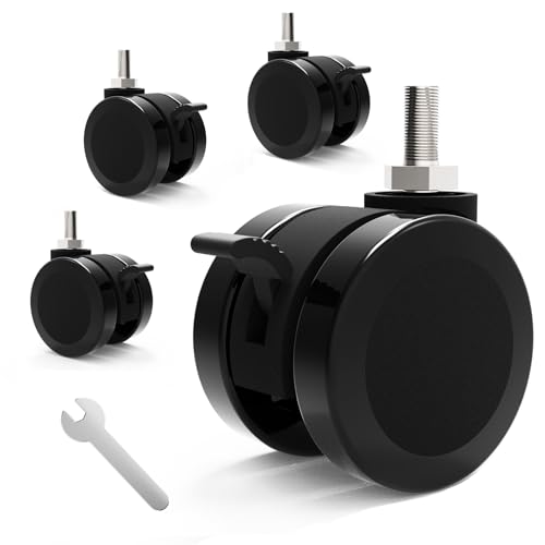 Mysit キャスター m8 ネジ式 ストッパー付き ウレタン FLEXISPOT【互換品】50mm径 静音 傷防止 (4個セット) 360度回転 耐荷重 家具 DIY 後付け 電動昇降式デスク スタンディングデスク フレキシスポット e7 pro e7h 対応 ブラック