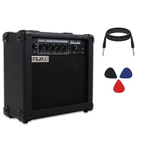 20W Watt Electric Bass Guitar Amplifier Amp Practice Performance Stage Small Portable Travel with Headphone Jack Aux Treble Middle Bass Presence Volume