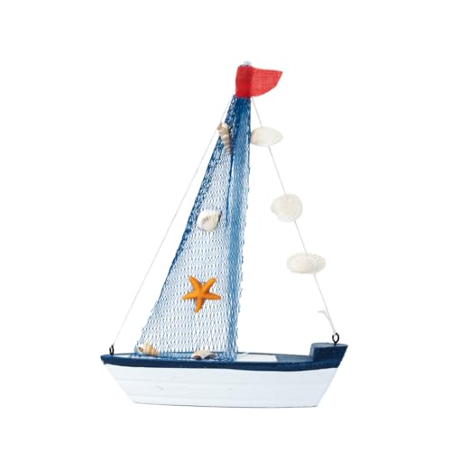 Image of Wooden Decorative Sailboat Nautical Model Showpiece - 15x4x22 cm | Miniature Sailing Boat Showpiece for Home Decor, Living Room, Office & Table Desk Decoration | Dark Blue Border-Starfish