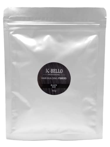 Fibras capilares NATURALES & VEGANO K-Bello - Polvo de cheratina para tapar las calvas, la alopecia, la calvicie & adelgazamiento del cabello - Hair Fiber para hombre y mujer (50g, Negro)