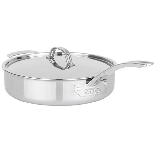 Comparison: Best Viking 5.25 Qt Saute Pan 4 Viking PureGlide Pro 3-Ply Nonstick 4.5 Quart Sauté Pan with Lid and Helper Handle, Titanium Interior, Oven and Broiler Safe, Induction Ready