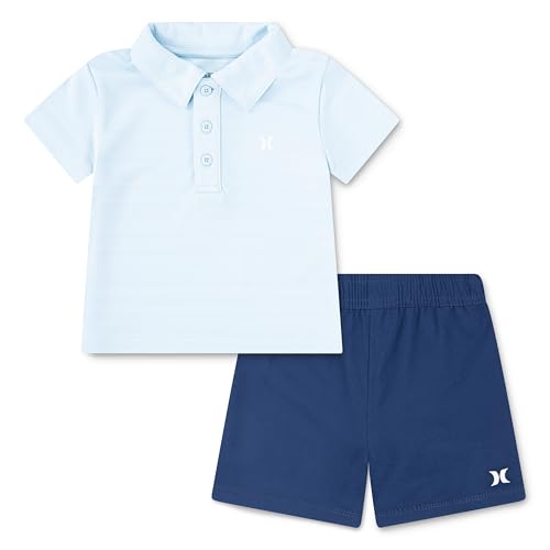 La mejor comparación de Polos para Bebé los mejores 5. 47 Hurley - Conjunto de 2 piezas de polo y pantalones cortos para bebé, azul, jaspeado, (Blue Ice Heather), 3 Años