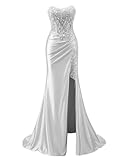 NDMAVOA Women's Prom Dress Long Applique Shiny Sequin Evening Mermaid Ball Gowns with Sexy Slit Sliver 6
