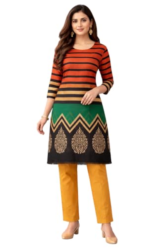 Image of Women's Cotton Blend Unstitched Kurti Set for Women | A-Line Style Dress Material | 2-Piece Traditional Ethnic Wear Suit Fabric