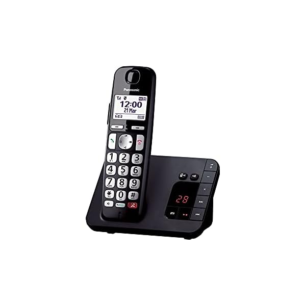Panasonic KX-TGE260JTB draadloze telefoon, versterkt volume, antwoordapparaat, oproepblokkering, oproepherkenning, ideaal voor senioren, eenvoudig te bedienen