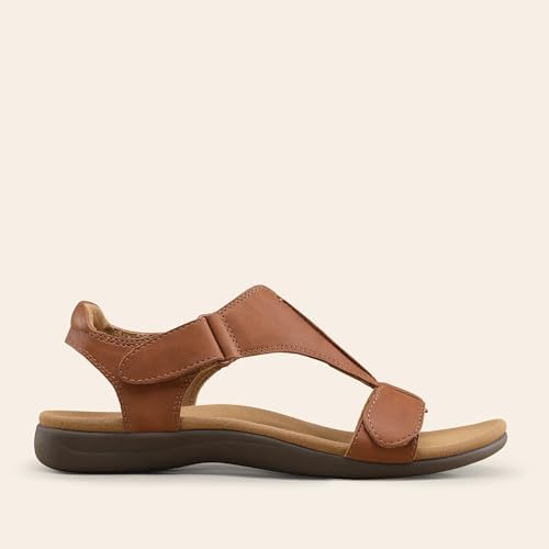 DREAM PAIRS Women Arch Support Walking Flat Sandals,Tan,8.5 - 4