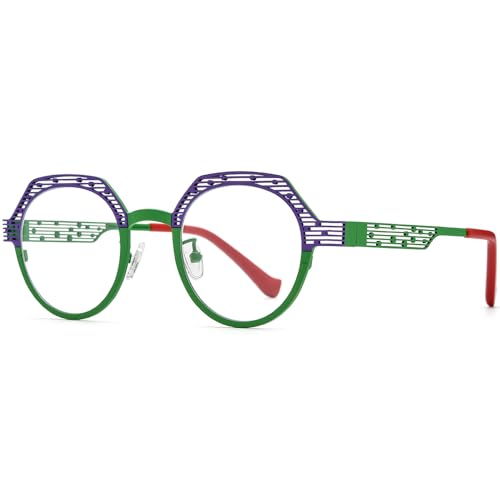 Image of FONEX Colorful Pure Titanium Glasses Frame Women Retro Round Eyeglasses