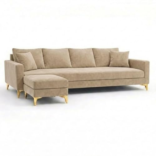 Image of Classiq Rich 5 Seater L Shape Sofa Set with Movable Ottoman | Flexible Layout | Spacious Soft Touch Seating | Designer Sofa for Living Room (Beige)