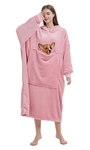 Idtswch Übergroße Hoodie Decke Übergroße Hoodie Sweatshirt Decke Lang Pullover Riesen Flanell Tragbare Decke Kapuzenpullover komfortable Riesen-Hoodie Einheitsgröße für Damen Herren Erwachsene Cover