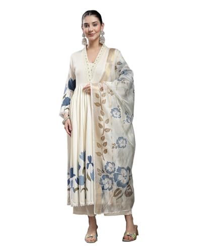 Image of Stylum Women's Floral Printed Rayon Flared Kurta Palazzo Dupatta Set