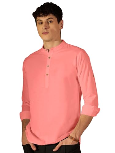 Kurta droite en coton mélangé pêche pour homme Zombom coupe régulière taille L