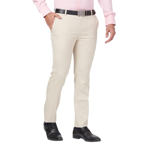 Image of Raymond Men's Mid Rise Slim Fit Structure Pattern Polyester Blend Pleated Formal Trouser