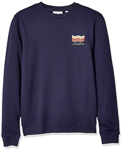 Lacoste Men's Long Sleeve Graphic Brushed Fleece Jersey Sweatshirt, Navy Blue, X-Large