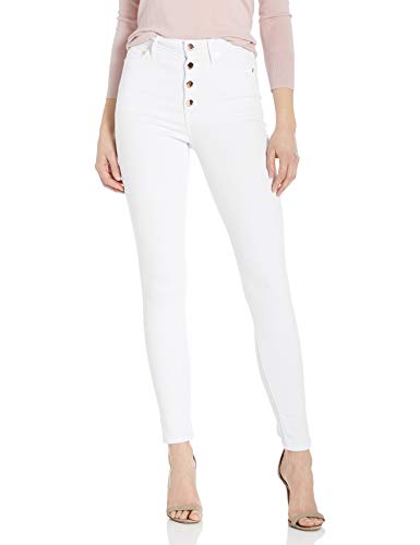 True Religion Women's CAIA High Rise Skinny Leg fit Jean with Rose Gold Buttons, Optic White, 24