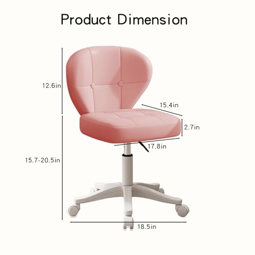 Image of Small Office Chair with Lumbar Support, PU Leather Armless Swivel Desk Chair Adjustable Height, Compact Rolling Chair for Home Office, Bedroom, Study (Pink)