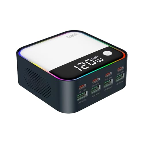 120W GaN USB C Charger Block Fast Charging, MultiPort USB Charging Station with Rainbow Gradient...