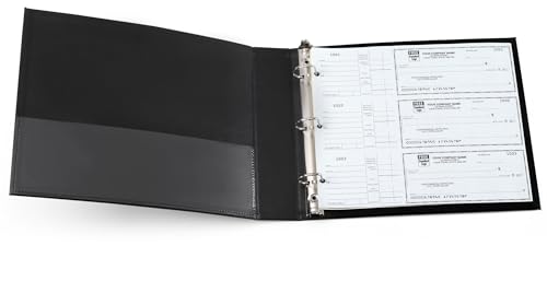 3 Ring Check Binder - for Home Accountant & End-Stub Deskbook Checks - Fits 3-on-a-Page Business Checks with Side-Tear Vouchers Can Hold 250 Checks Vinyl Leather Cover - 11 1/4x9