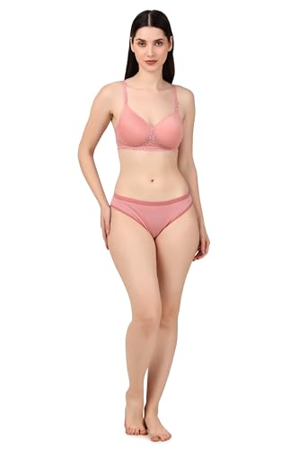 Image of ESAKI Women's Cotton Lace Lingerie Set | Padded Wire-Free Comfort Bra & Panty Combo | Everyday Essentials in Nude