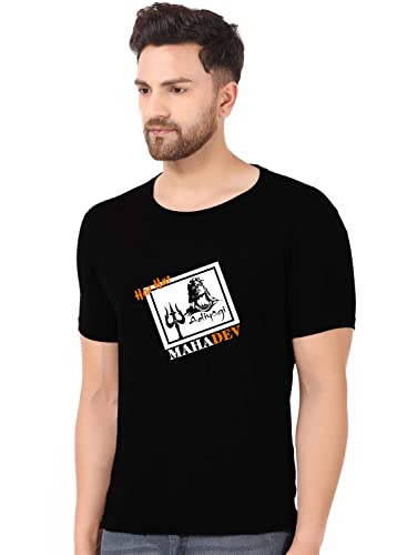 Image of prabhu bhakti Mahadev Image with Text Graphic Printed Tshirts Shiva Mahadev Tshirts Cotton Round Neck Half Sleeve Black T-Shirt for Men Boys Trendy Mahadev Tshirts