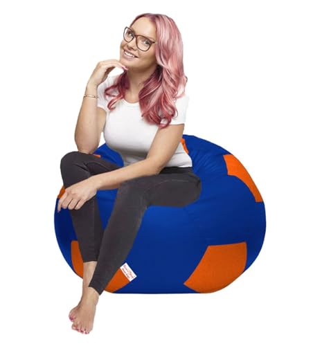 Image of RnS Rest 'n' Sleep - Bean Bag Football Chair Filled with Beans for Living Room, Bed Room for Relaxing, with 1 Year Warranty (Orange /Royal Blue, XXXL)