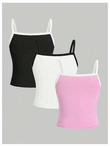 Image of SOLY HUX Girl's Tank Tops 3 Packs Cute Ruched Spaghetti Strap Camisole Slim Fit Undershirts