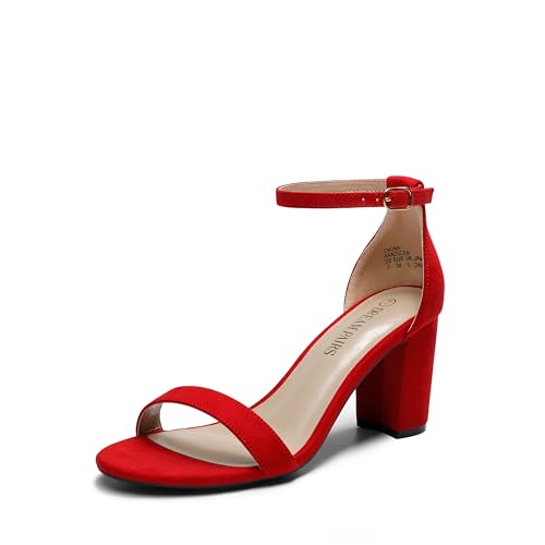 DREAM PAIRS Women's Chunk Low Heel Pump Sandals,Size 8,Red-1,CHUNK