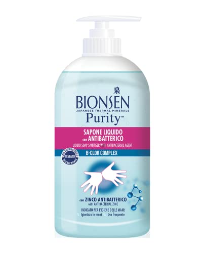 Bionsen, Jabón líquido de manos desinfectante con zinc antibacteriano, eficacia instantánea comprobada por la eliminación de las bacterias de la epidermis en pocos segundos, tamaño: 500 ml